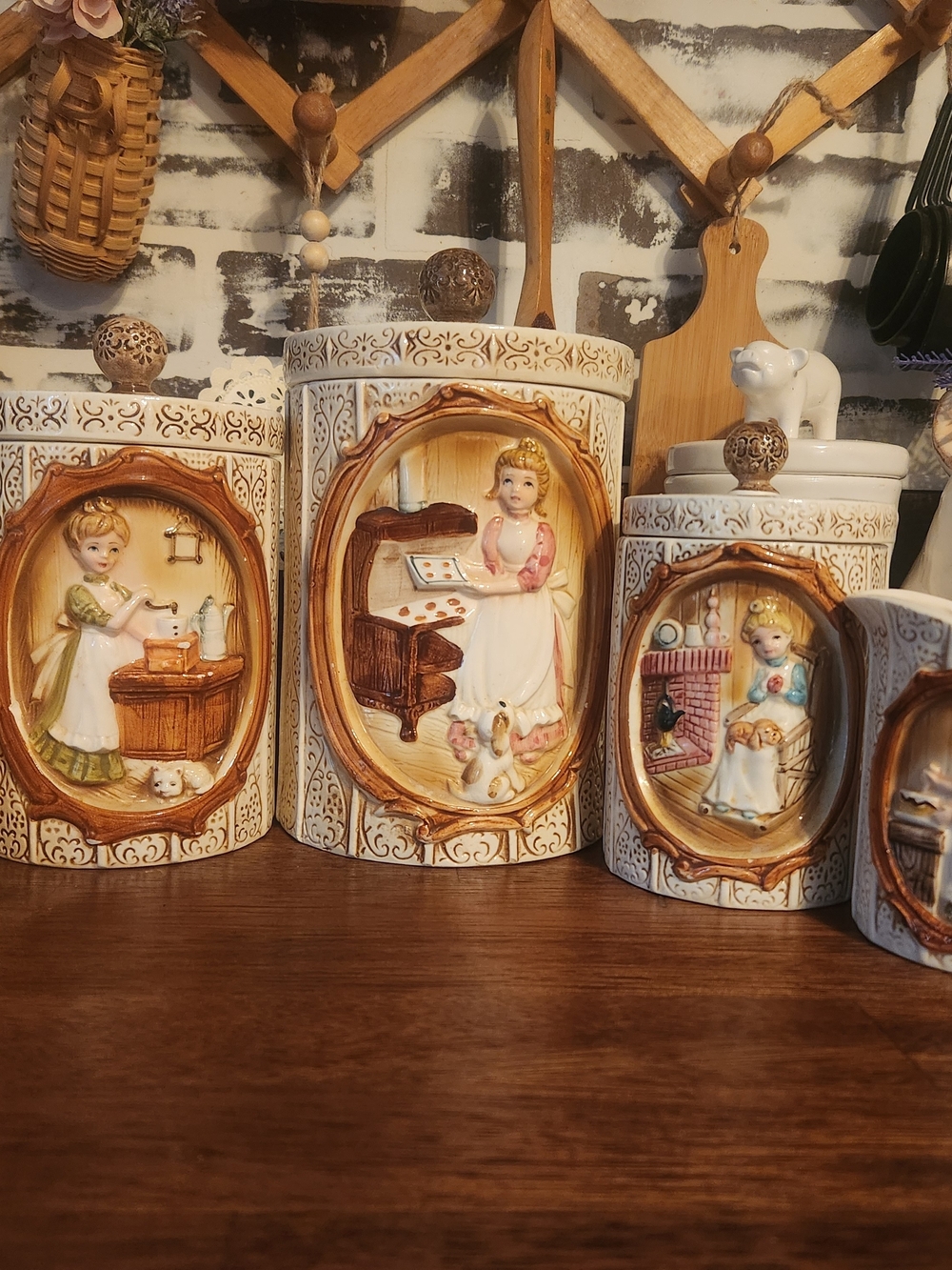 Vintage 1978 Sears Roebuck "Pioneer Woman" ceramic canisters